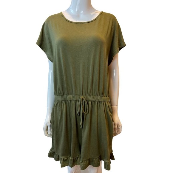 Womens One Piece Romper Tie Waist Back Keyhole Pockets Stretch Green SZ X Large - Picture 4 of 12